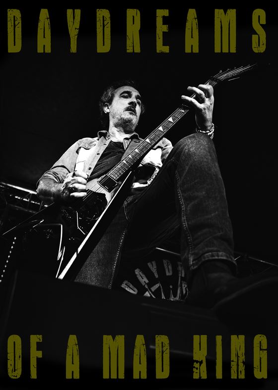 Guitariste en contre-plongée avec une guitare en V