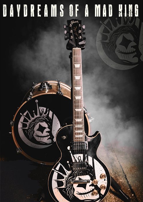 Affiche du Main Show : Les Paul et grosse caisse au logo DMK