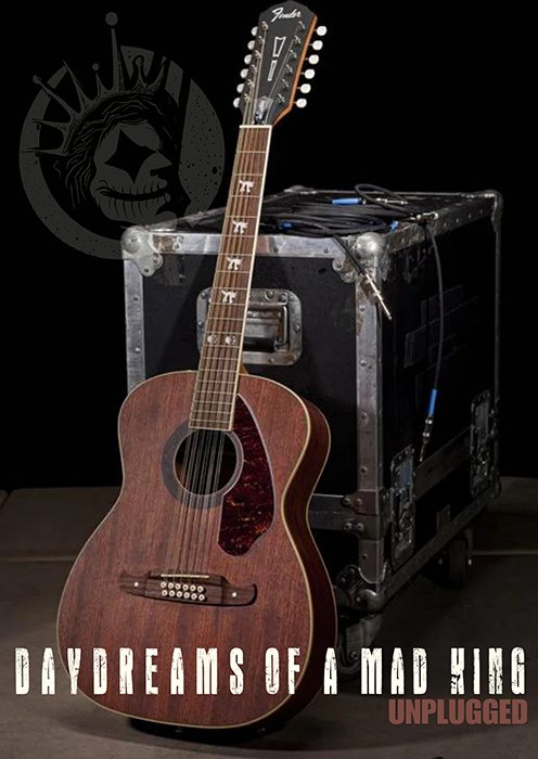 Affiche Unplugged : guitare acoustique 12 cordes devant un flight case